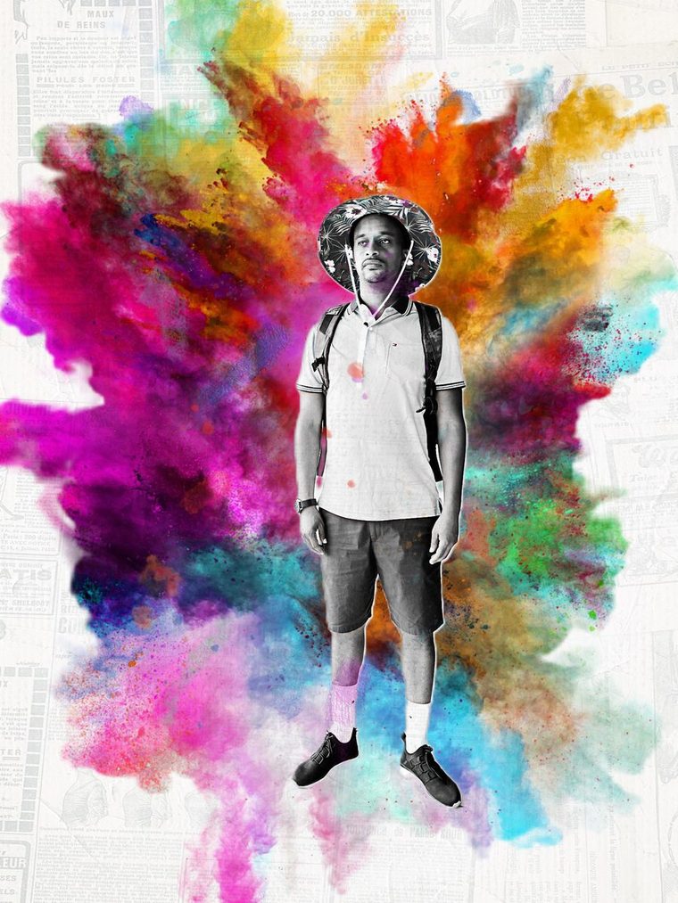 Portrait artistique dans une explosion de pigments colorés